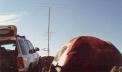 Our camp with the triband stack in the background. The stack is on a rotatable mast turned with a HAM IV.