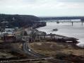 This view to the north from Lover's Leap shows the waterfront of Hannibal (MO) and the bridges to Illinois. Note the lighthouse part way up the bluff north of town.