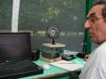 Paul Danzer N1II at the Elecraft K1. Note the AC as it was 95 degrees.
