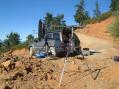 WA6JBD at Bully Choop, set up and ready to go. We found a wide spot in the road just below the lookout tower. The gate
prevented us from going any further, but it's just as well. A group of hams going to the top to fix a 2 meter repeater said it
was WINDY up there!