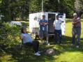 Radio trailer built by KC6MCI Lee, I operated outside on a folding table and he was inside on psk32.