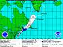 NOAA graphic issued July 4 at 2100 UTC, showing the predicted path of Hurricane Arthur. [NOAA]