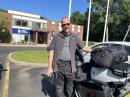 Geochron Owner Patrick Bolan included a visit to ARRL HQ on the fourth leg of a cross-country motorcycle trip during which he has supported Geochron installations. [Bob Inderbitzen, NQ1R, photo]