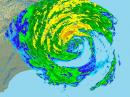 A radar image of Hurricane Irene, shortly after making landfall on the Outer Banks of North Carolina at 10:05 AM EDT on August 28. [Image courtesy of the National Weather Service radar station at Newport/Morehead, North Carolina]