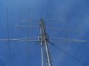 A view up the tower. Next year I am adding another 20 ft and a fourth yagi to the mix.