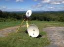 My 10 GHz dish on the tripod and 3 GHz on the ground. Yes, the feed is twisted...I noticed when I got home. Doh!