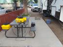 Field Day setup for W5PFG.  Icom IC-821 with modified "short" Arrow antenna.