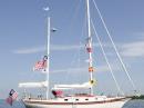 NBARC Floating Station proudly flying ARRL Battle Flag and NB1RI Signal Flags...