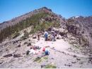 Hikers taking a break at the Humphreys-Agassiz saddle at 11,800 ft (the big hump in the middle of photo #6).  Many 

hikers go no further than this point as it is extremely difficult just getting to this point due to the steepness of the 

trail and the high altitude.  This is as far as I got 2 weekends before the contest when a hail and thunderstorm erupted 

while I was having lunch.  My hands were frozen as I attempted to tighten my hiking boots after getting my rain pants on.