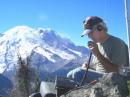 AC7QN, Chuck, operates 144 MHz SSB with Mt Rainier looming in the background.