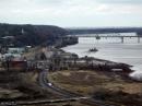This view to the north from Lover's Leap shows the waterfront of Hannibal (MO) and the bridges to Illinois. Note the lighthouse part way up the bluff north of town.