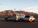 From left: the Subaru Baja used by N6MU/R and K2MM, the
Ford van used by N6NB/R and W6XD and the Chevy Blazer used
by N6ZZ/R and N2IC. This photo was taken in Alamogordo, NM near sundown Friday, just before the Blazer was outfitted with a 10-band station and antenna stack.
