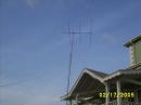 J6R (Operator K3LP - David) with the 40-160 wire antenna support in background. Also the 3 element 6 meter beam can be seen at the top of the vertical support