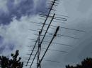 The stack of yagis for 144 MHz, 222 MHz and 432 MHz.