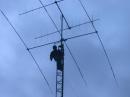 VE4ANF Working on Antenna, a tri band 3 element beam and a G5RV. 