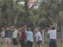 F.D. crew raising an antenna