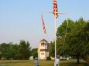Very nice wooden flagpole. A fitting place for Bob, K8ADK and Steve, W8TER to fly the official ARRL flag, now if only the wind would blow.
