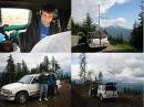 UpperLeft: KD7OJP working the bands - Upper Right: K7MDL Rover Rig at Green Mtn. (CN98) - Lower Left: K7MDL Rover Crew - Lower Right: K7MDL Rover Rig in CN86