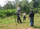 Setting up the Satellite antenna for just one contact is time consuming as demonstrated by Don (KG4WQN), Jim (K4LCP) on ladder, Jan (KG4PPP), and David (N5FB).