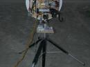 A close-up of KH6WZ's latest 10GHz rig, "Ms. June." Nothing broke, and nothing failed this time! The "stretched tripod" enhanced stability in the sometimes strong winds.