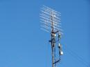 The microwave tower with the 10 GHz dish on top of the sidearm, with 5 GHz below it, and 24 GHz below that. On top of the tower, we have quad loop yagi arrays starting with 3456 on top, followed by 1296, 2304, and 903 MHz.