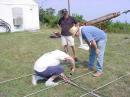 The six meter beam is quickly assembled by Pat-K3MQP, Dale-K3DD, and Bill-N3JDR.