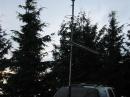Stacked KB6KQ loops on 2M and 432, single on 6M. 21 element M2 432 yagi (2/3rds shown) proved a little too sharp for hand pointing and quick QSOs.  Mast travels at 13ft. and  easilty pushes up to 17ft.