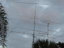 After 4 hurricanes, new antennas were put up. 20M Monobander, 6M7, 222-5WL, 2M5WL and 2nd 6M7. Small tower has 21 over 21 on 432Mhz, and 45 el Loopers for 1296 and 2304 and a 902Mhz antenna.