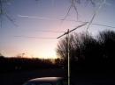This is the three-element MFJ Six Meter beam pointed east during the early dawn hours on Sunday at the portable hilltop location in Long Island used by WB2AMU.