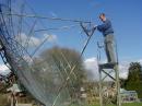 Peter, G3LTF, changing feeds on his 6m polar-mounted dish. He can change bands in about 15 minutes