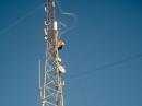David (K3LP) installing the wire antennas on the commerical 100' tower at the FS5UQ hill top station in St. Martin