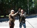 Bob N2ZWW and Andy KC2GOW running the hardline for 6 meters.