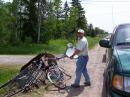 During our 4 hour drive to EN67, we saw a junk pile with a discarded t.v. dish....how could two VHF operating hams pass this opportunity?