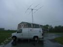 The usual VHF-UHF array is swapped for the tribander on the rover van