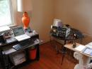This is my operating position, there are many like it, but this is mine.  TS-530S with 100 watts to an MFJ-945 to a sloped, v-dipole in the backyard.  Setup includes laptop, notepad, re-soldered CB mic, straight key, and CW decoder.