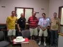 The state leadership visits the Washington County, Ark., EOC -- from left, Washington County Director of Emergency Management John Luther, KE5IGG; Arkansas State Emergency Coordinator JM Rowe, N5XFW; Arkansas state PIO Gunter Lindermeier, WW5AA; Arkansas Section Manager Dave Norris, K5UZ; and Washington County EC Larry Rankin, KI5OY.  WW5AA provided his aircraft to make the section manager "aeronautical mobile" for Field Day on 2 meters.