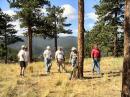 The WØDK Field Day crew looking for the tallest trees to string the dipole up on.