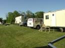 The construction trailers getting set up morning of field day.