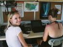 Sarah - KC8ZCS (L) and Michelle - KC8ZEJ on the 6 meter station.
