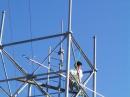 Jason trying to put up the 440 beam on a 55' tower... We where trying to attach it to the ladder but the tower was in the way.