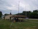 The shelter for the NO8I operation.
Antenna on left is 2 meter beam for ATV voice, center is a 10 thru 40 G5RV, to the right is a 10 thru 80 G5RV and the tripod on the right is the ATV video beam antenna.