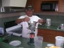 Fernando preparing the coffee and a stew we ate in the morning.