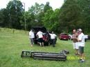 Curt Justice(KF4OFI-club Vice-President), Al Keen (N4ZZQ-club President), Charles Peake (K4CWP-ARES EC-Russell Co.), Jerry Brewer (KI4ECT club member) and Ron James (N4TBZ) preparing to raise the club's 50 foot military tower.