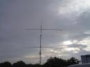 W4IY 144 Mhz stack of C3I antennas with Omni Stack above.  Mast mounted preamp and remote antenna switch mounted on mast.