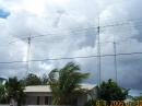 Antenna farm: center-fed vertical-folded dipole on 160, Inverted-V on 80, 2-el 40, 4-el 20, 4-el 15, 4-el 10, 5-el 6, C31XR, three Beverages (US-West/JA, US-East, Europe).